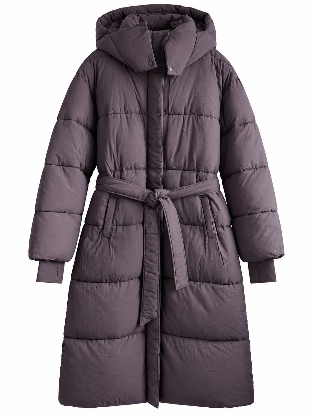 GAP Hooded Belted Long Puffer Coat - Dark Brown Size XXL